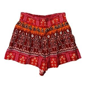 Anthropologie Womens Shorts Large Red Shocked Wide Leg Hippie Boho Peasant